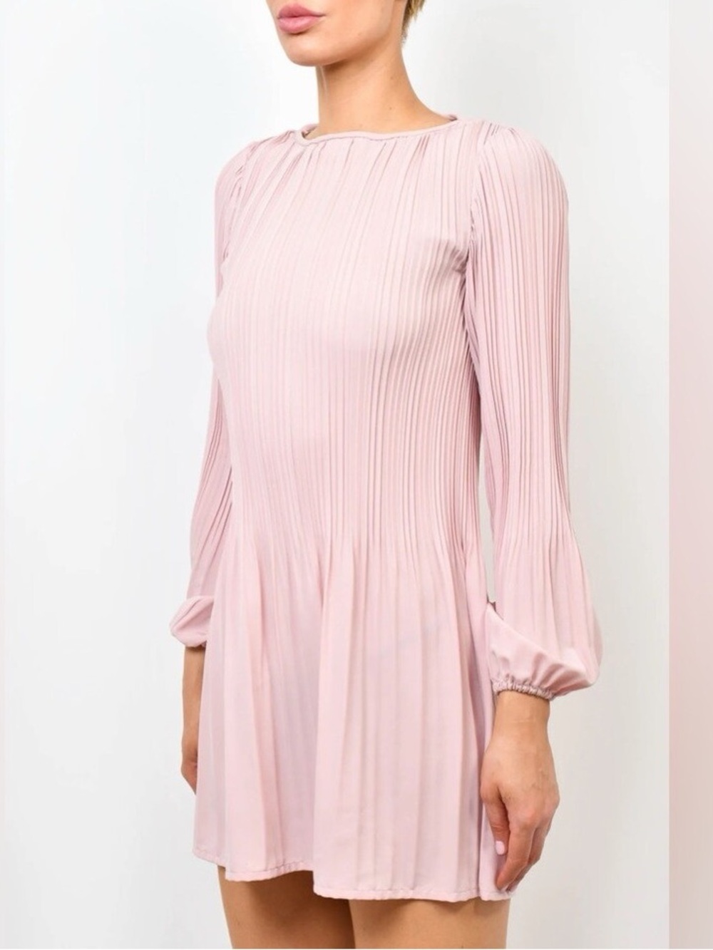 Maje Rockin Blush Pink Mini Long Sleeve Pleated Dress | Size 3